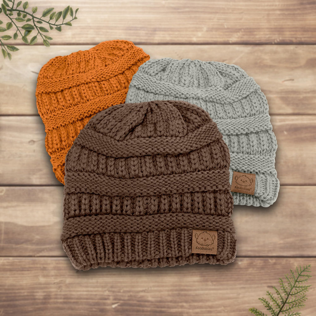KeaBabies 3-Pack Baby Beanies for Boys, Girls,Soft Cute Baby Hat (Latte, 6-36M)