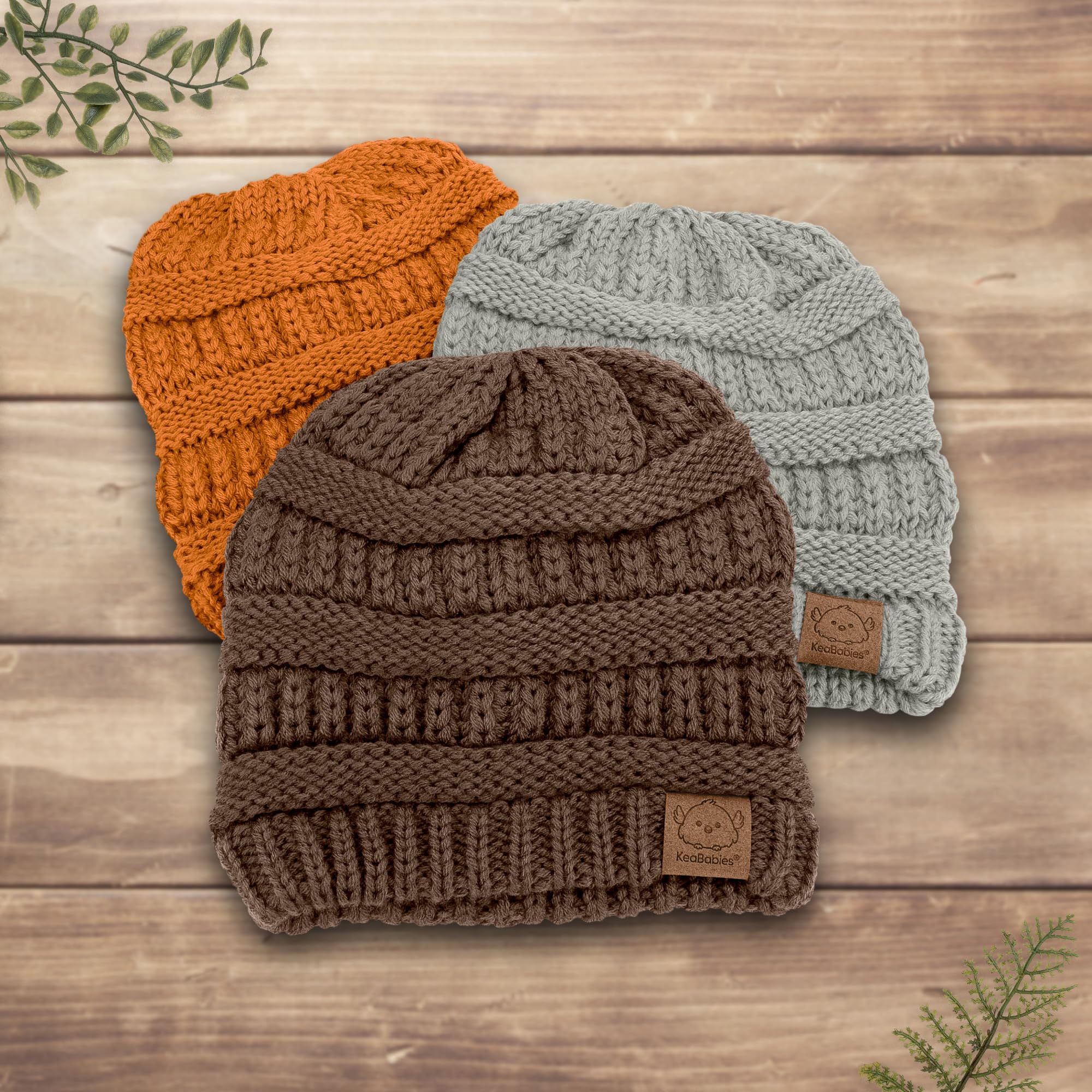 KeaBabies 3-Pack Baby Beanies for Boys, Girls,Soft Cute Baby Hat (Latte, 6-36M)