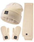 Baby Beanie Mittens Scarf Set,Toddler Kids Winter Hat and Thermal Gloves Neck Warmer Set for Girls Boys Beige