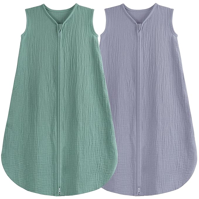 2 Pack Baby Sleep Sack 0-24 Months Baby Sleeping Bag 2-Way Zipper Toddler Wearable Blankets (Gray&Green TOG 0.3, Small)