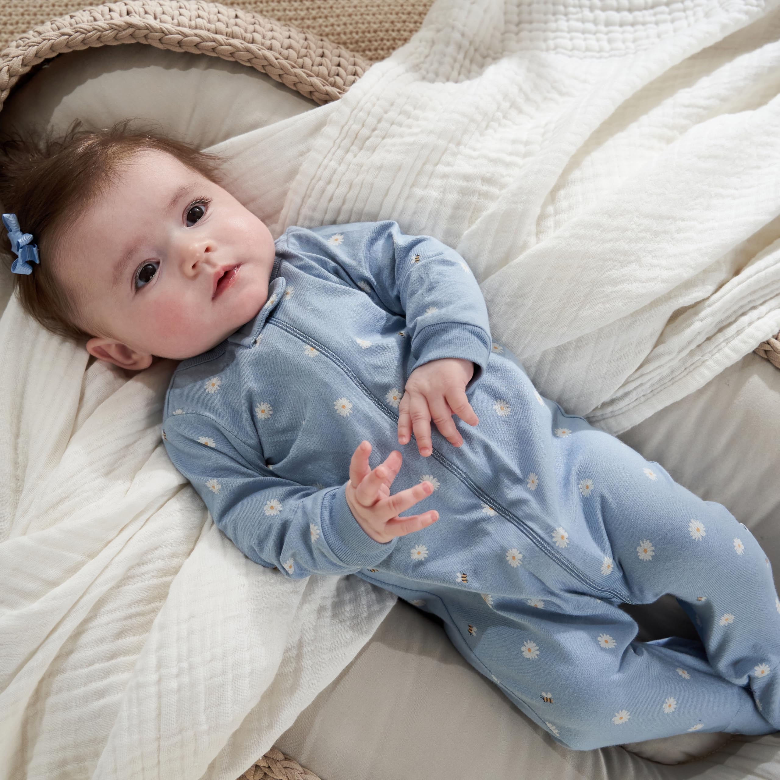 Gerber Baby Girls' 4-Pack Sleep 'N Play Footie, Daisy, 0-3 Months