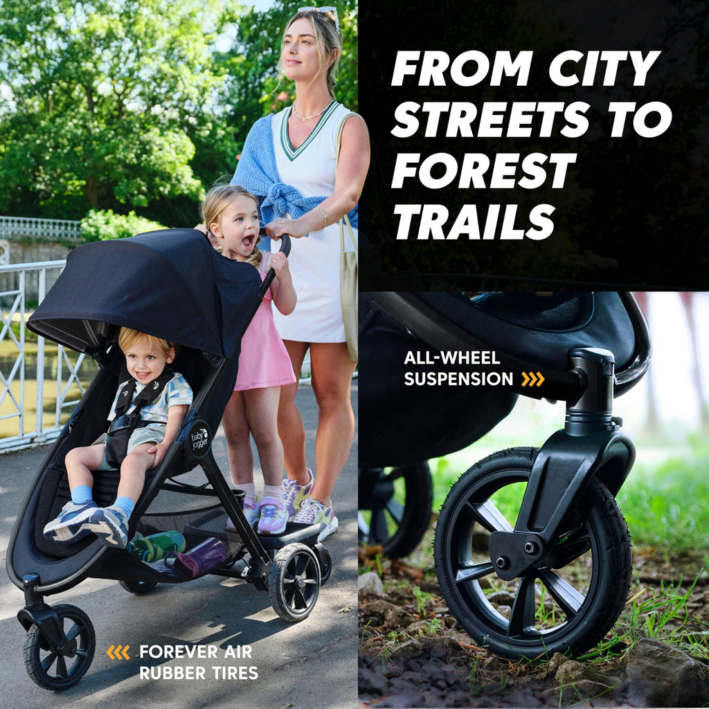 Baby Jogger® City Mini GT3 All Terrain Baby Stroller with Forever Air Rubber Tires, All Wheel Suspension, Lightweight Stroller with Magnetic Buckle, No-Rethread Harness, and Foot Brake, Sierra Sand