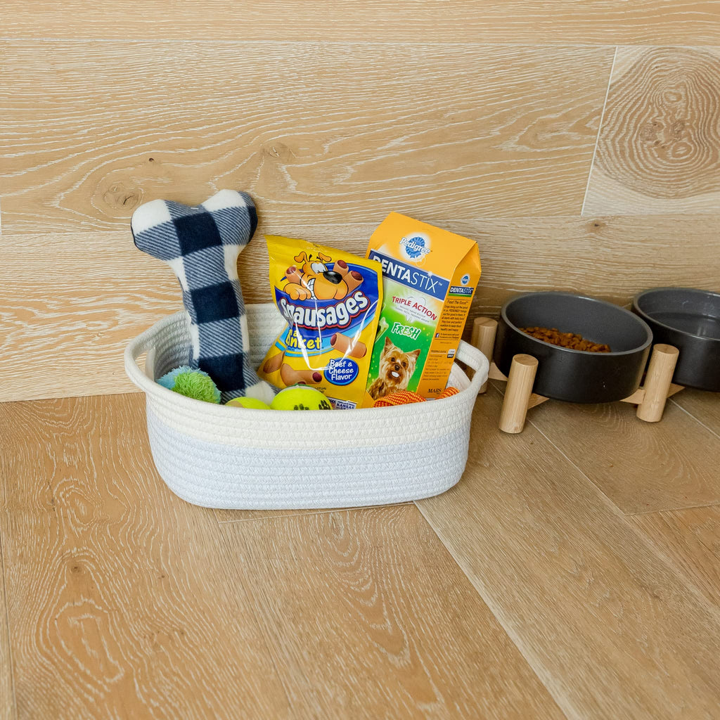 NaturalCozy 5-Piece Rectangle Storage Basket Set- Natural Cotton Rope Woven Baskets for Organizing! Small Basket for Montessori, Baby Nursery, Dog Toy Baskets, Cat Toy Box, Bathroom Organization Bin