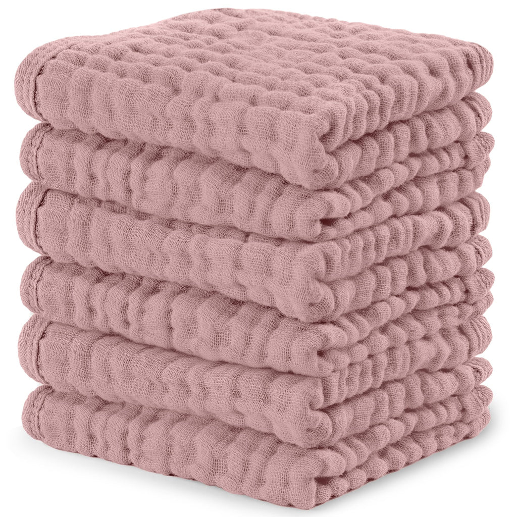 Comfy Cubs Muslin Baby Washcloths 10"x10" 6 Pk - Mauve