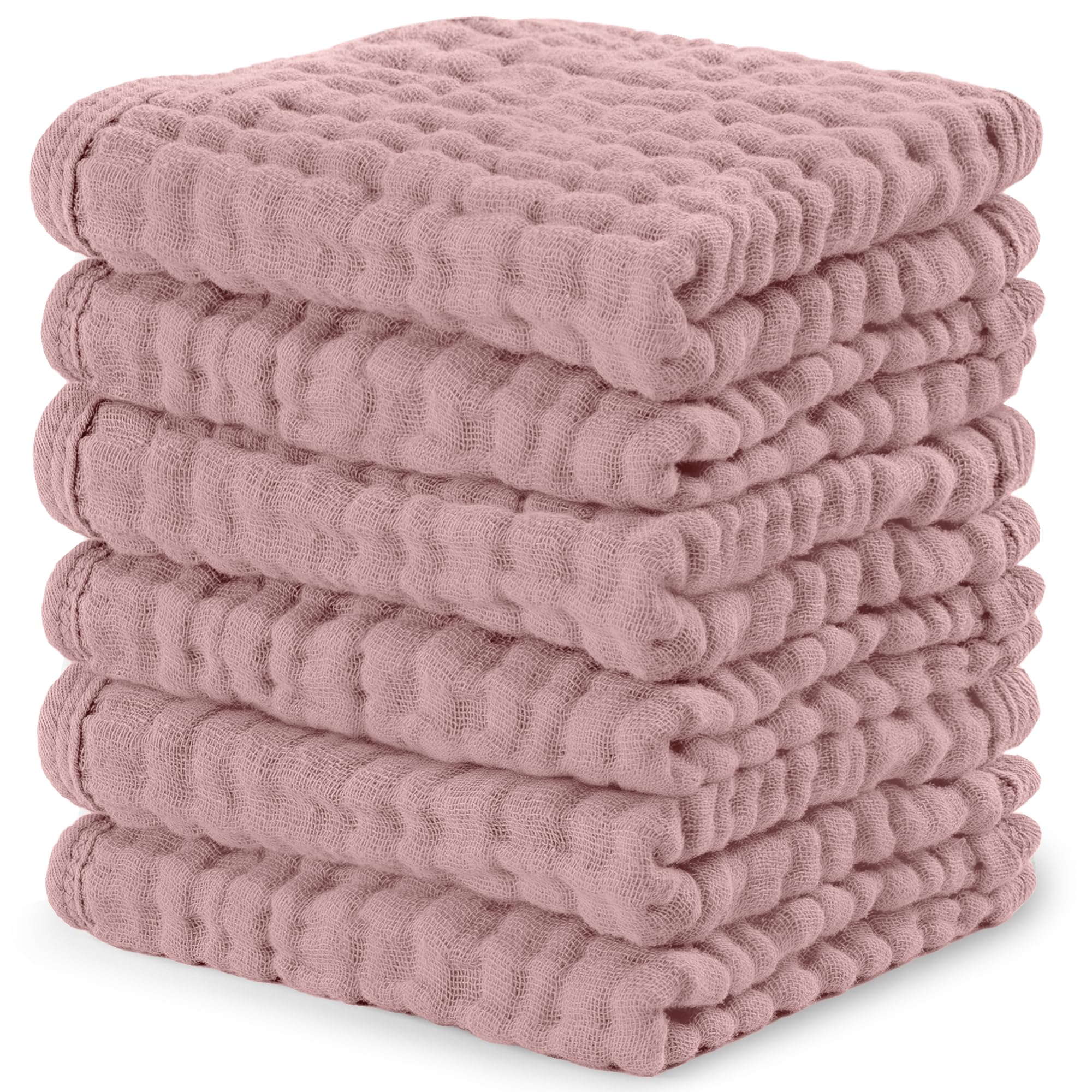 Comfy Cubs Muslin Baby Washcloths 10"x10" 6 Pk - Mauve