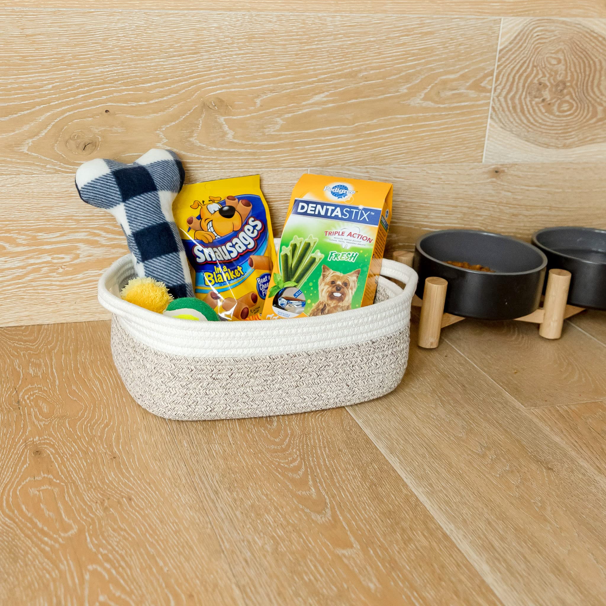 NaturalCozy 5-Piece Rectangle Storage Basket Set- Natural Cotton Rope Woven Baskets for Organizing! Small Basket for Montessori, Baby Nursery, Dog Toy Baskets, Cat Toy Box, Bathroom Organization Bin