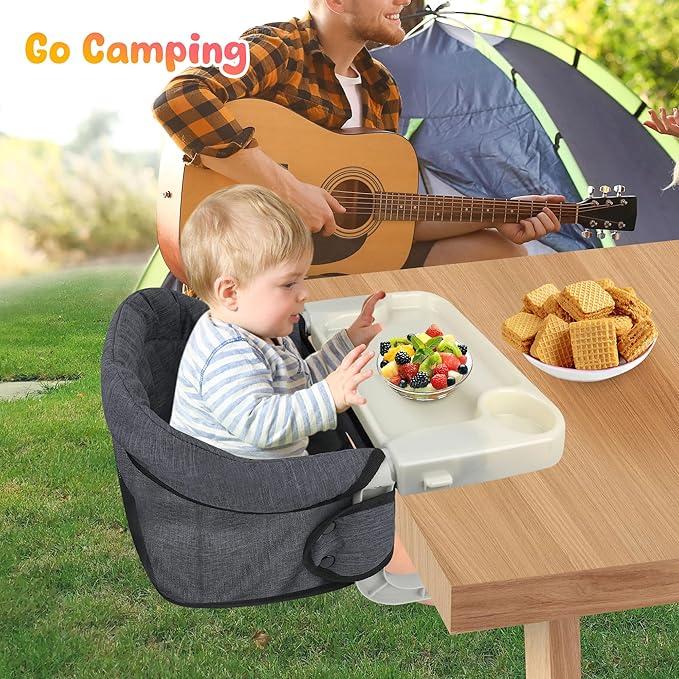 Hook on High Chair with Tray: High Chair for Babies and Toddlers 6-36 Months, Portable and Foldable High Chair for Home and Travel, Baby Feeding Chair, Setup in Seconds - Includes Carry Bag (Grey)