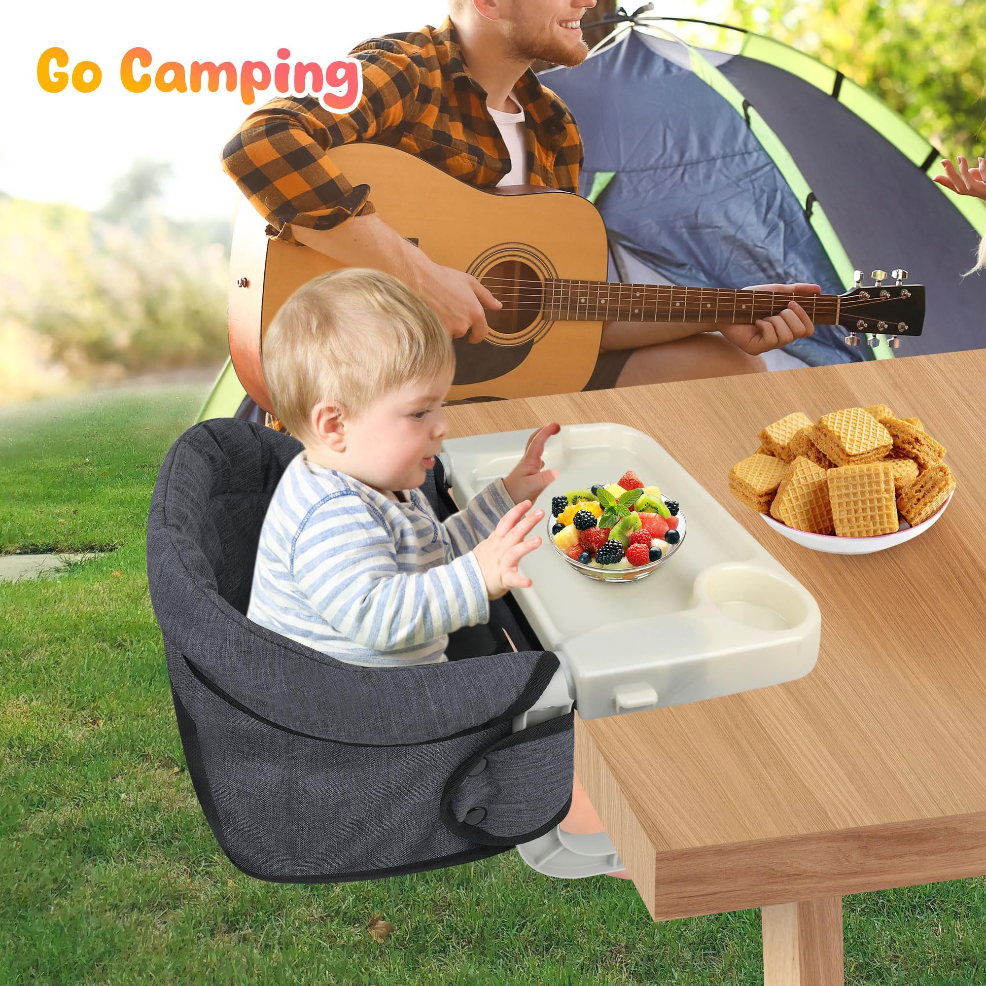 Toogel Hook On High Chair with Tray, Secure Harness & Alloy Clamp, Grey
