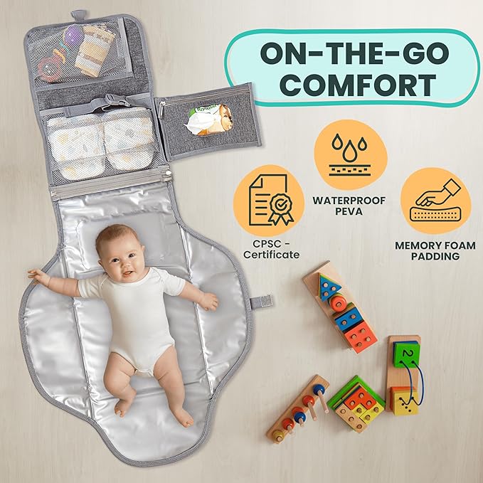 Portable Changing Pad for Baby Shower Gifts & New Mom Gifts, Travel Diaper Changing Pad for Newborn, Large Waterproof Baby Changing Mat, Foldable & Detachable Diaper Changing Station by Pillani