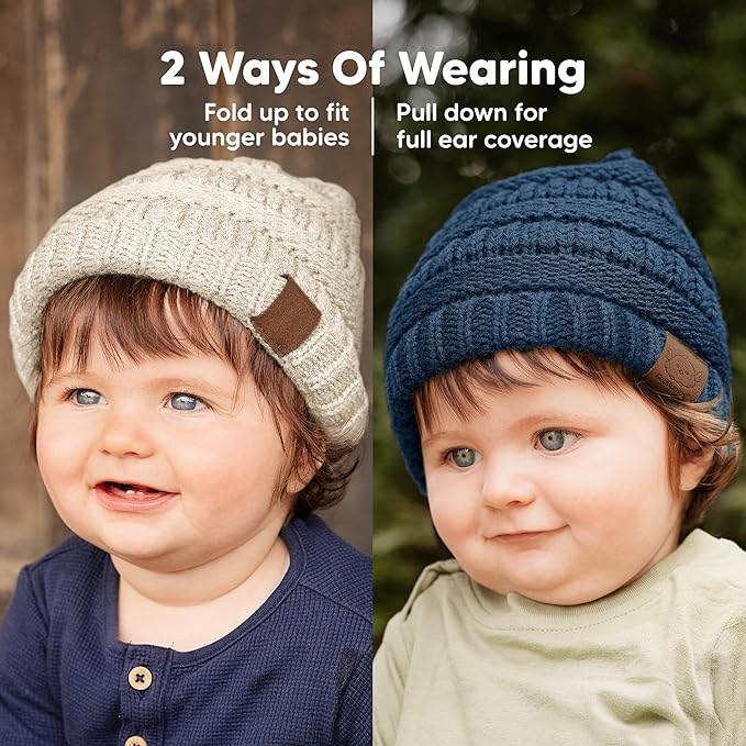 3-Pack Baby Beanies for Boys, Girls - Stretchy Knit Baby Hats, Cute Newborn & Toddler Winter Hat, Soft & Warm Infant Beanie 6-36 Months (Gust, M)