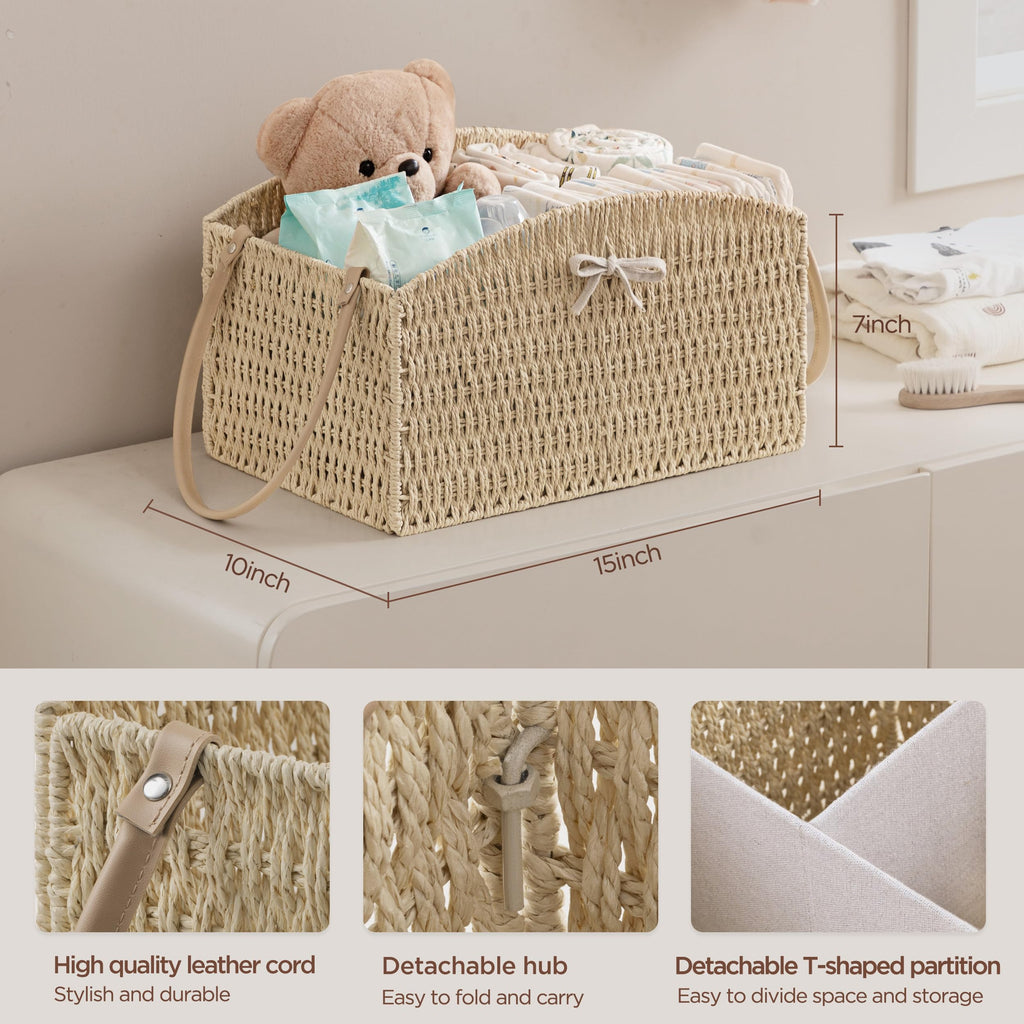HBlife Diaper Caddy Organizer Detachable Portable Hand-Woven Storage Basket