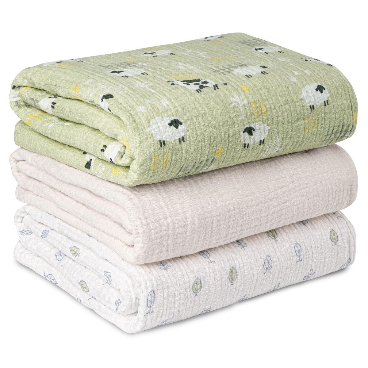Muslin Swaddle Blankets for Newborn, 3 Pack Breathable Soft Receiving Blanket, Large 38 x 40 inches Swaddle Wrap Burping Clothes Diapers, Essentials Infant Shower Items, Toddler Gift (Cute Country)