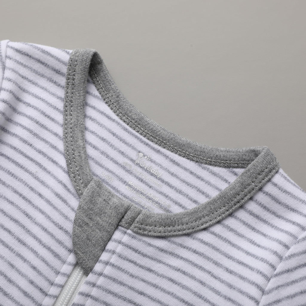 O2 BABY Baby Boys Girls Organic Cotton Zip Front Sleeper Pajamas, Footed Sleep 'n Play（12-18 Months, Dragon & Strips & Grey Melange）