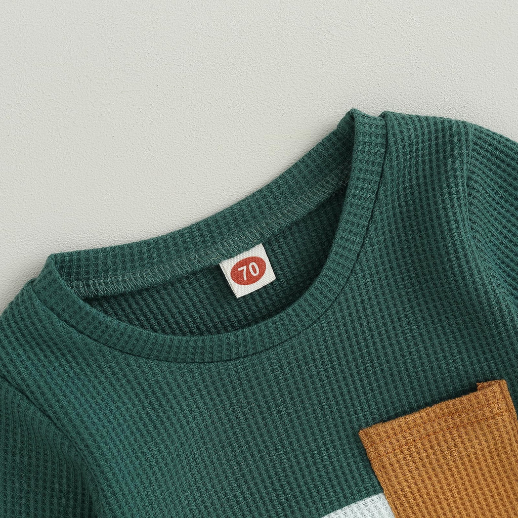 GGBNOMER Toddler Baby Boy Fall Clothes Waffle Contrast Color Sweatshirt Pants Sets Infant Winter Outfits 6 12 18 24 Months (Dark Green, 2-3T)