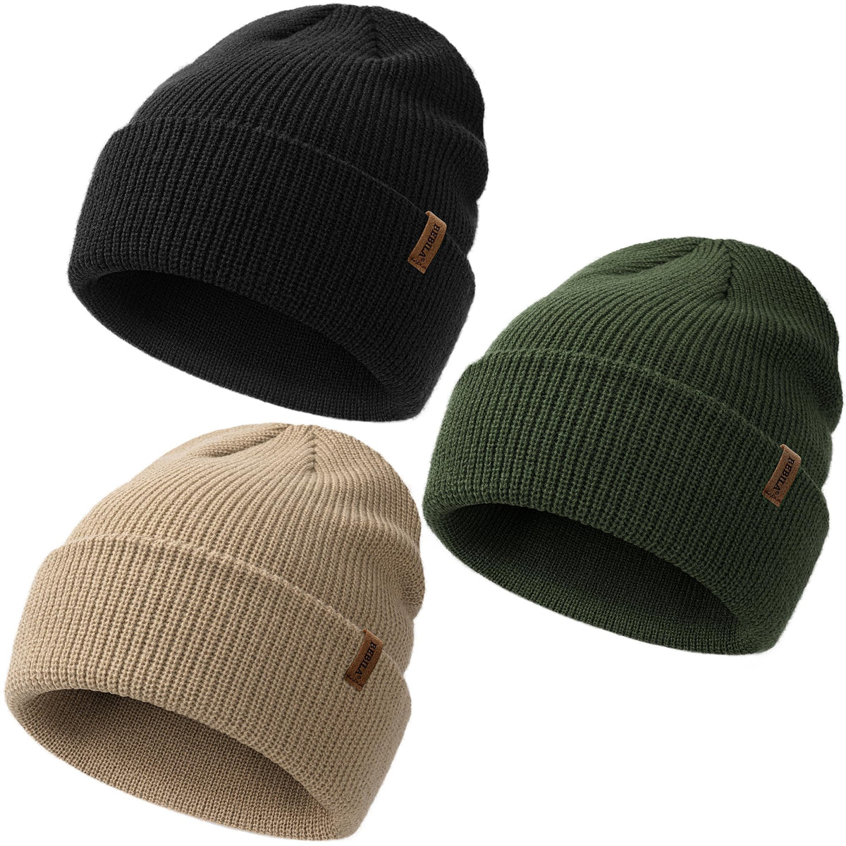 Bebila Baby Beanie Toddler Infant Winter Hats Knit Warm Caps for Boys Girls (US, Age, 6 Months, 36 Months, Grey+Black+Caramel)