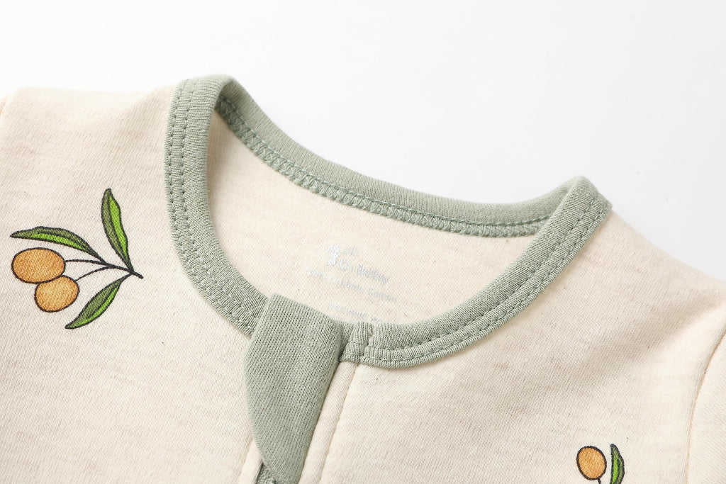 O2 BABY Baby Boys Girls Organic Cotton Zip Front Sleeper Pajamas, Footed Sleep 'n Play（Newborn, Olive & Sage）