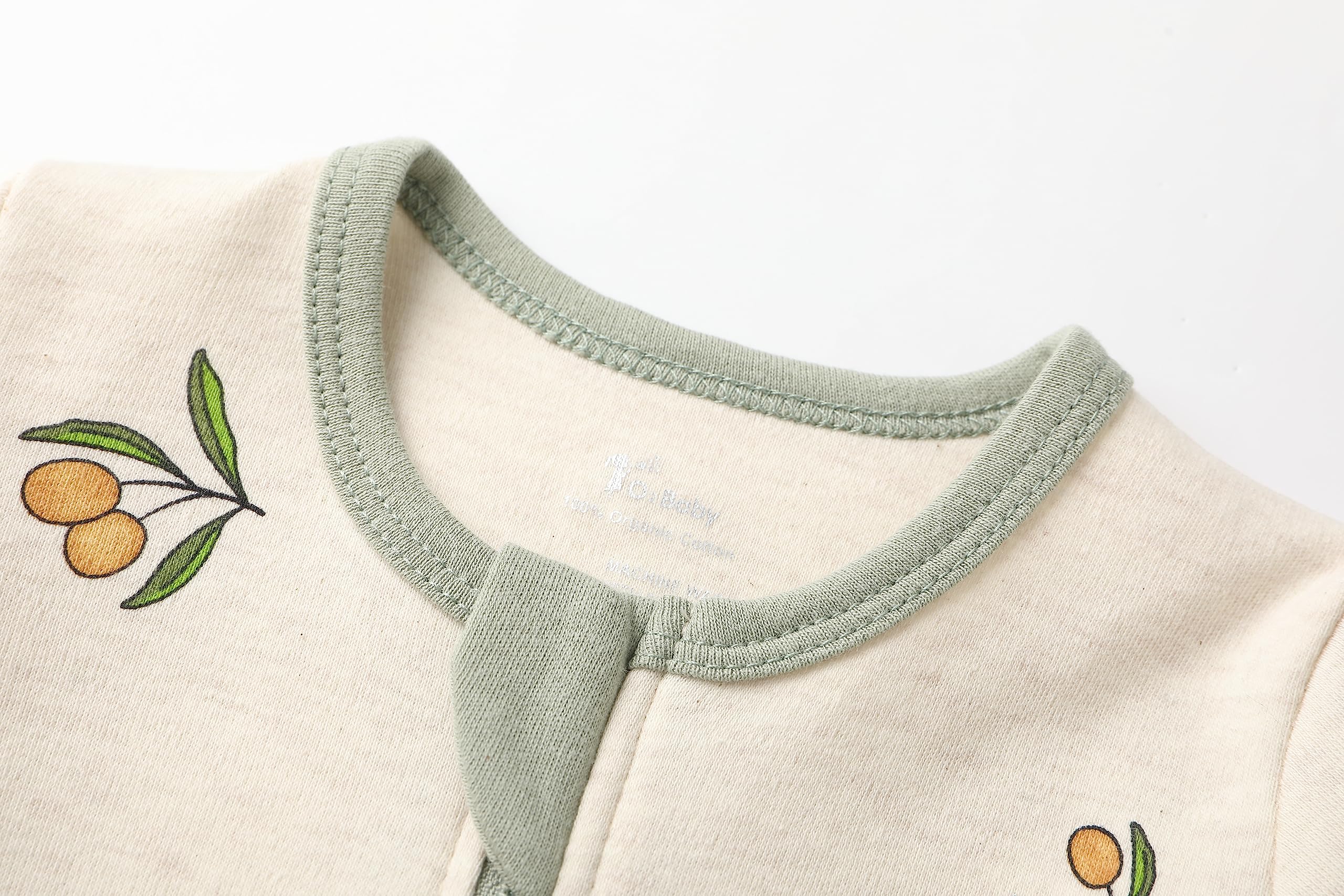 O2 BABY Baby Boys Girls Organic Cotton Zip Front Sleeper Pajamas, Footed Sleep 'n Play（Newborn, Olive & Sage）