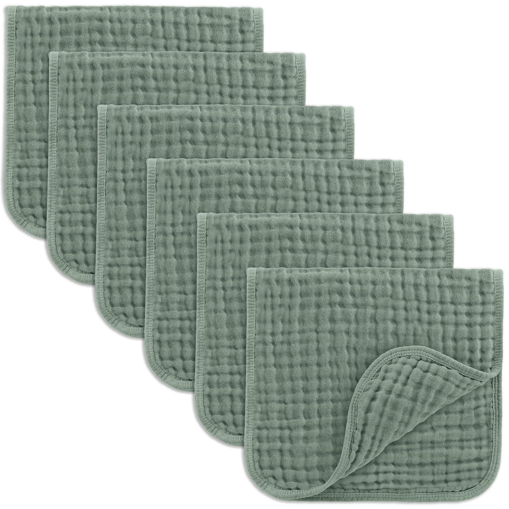 Comfy Cubs Muslin Burp Cloths 20x10" 6 Pack, Baby Burp Cloths - Fern