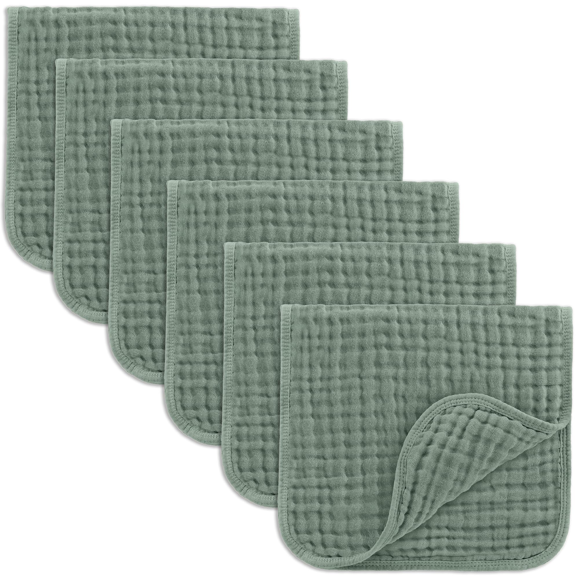 Comfy Cubs Muslin Burp Cloths 20x10" 6 Pack, Baby Burp Cloths - Fern