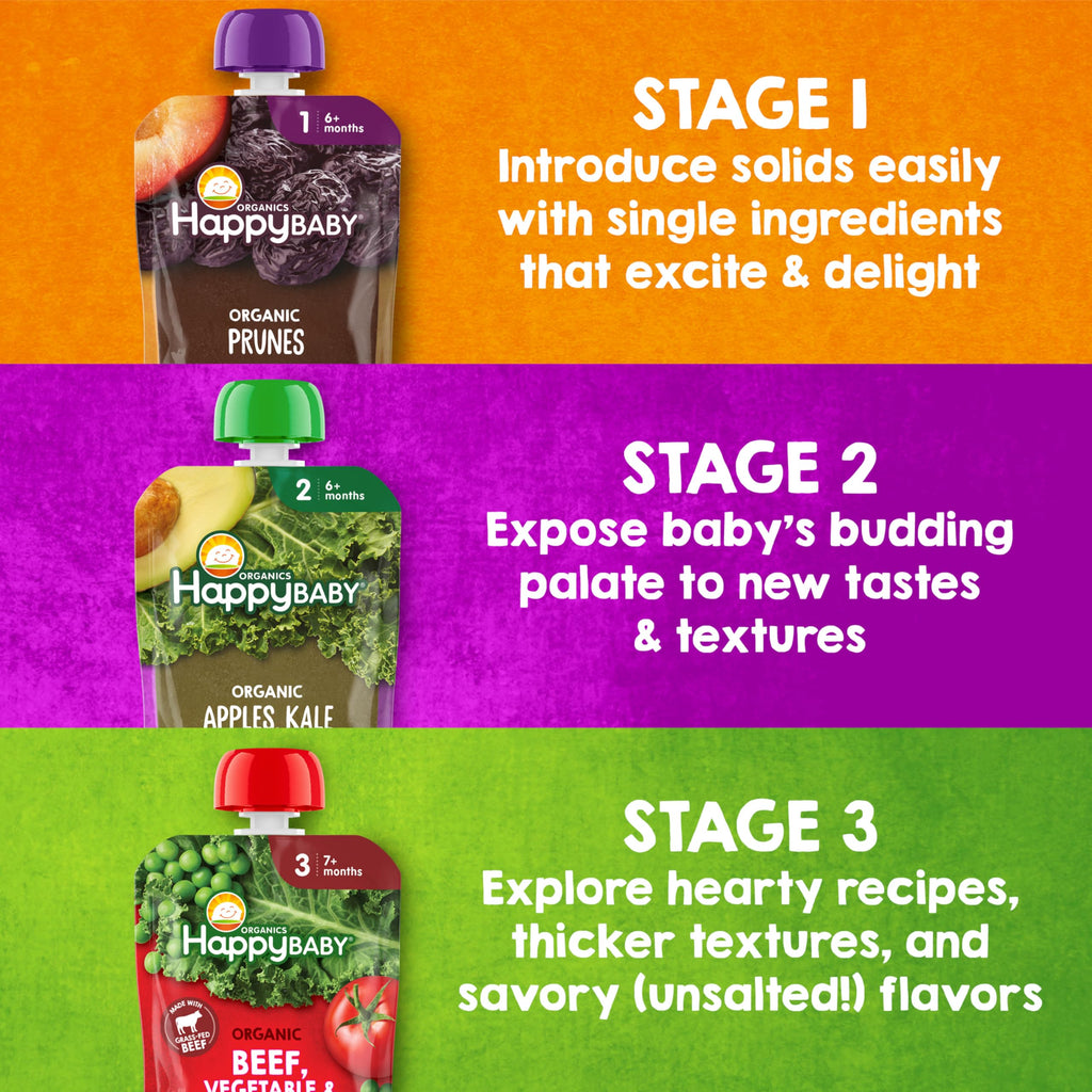 Happy Baby Organics Stage 2 Baby Food Pouches, Gluten Free, Vegan & Healthy Snack, Clearly Crafted Fruit & Veggie Puree, Apples, Guavas & Beets, 4 Ounces (Pack of 16)