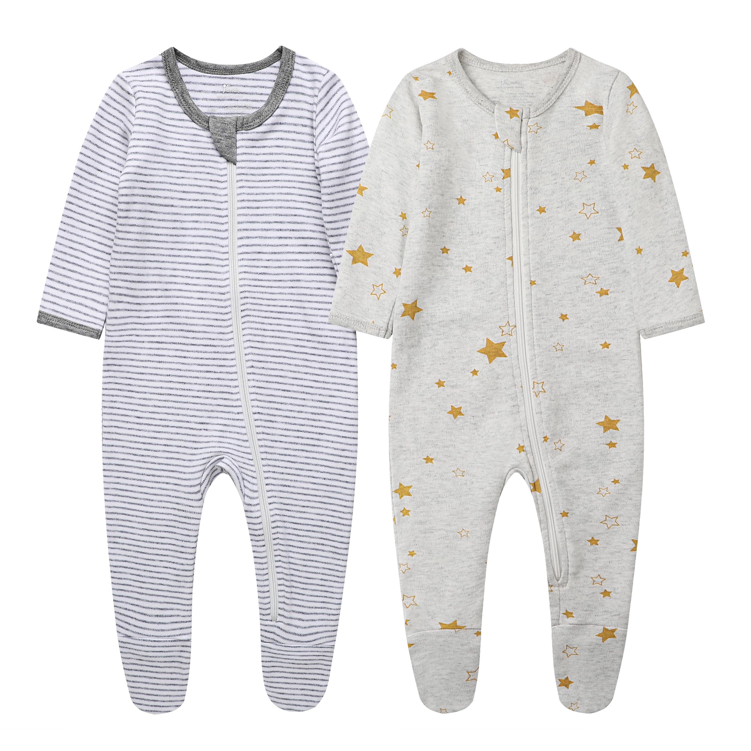 O2 BABY Baby Boys Girls Organic Cotton Zip Front Sleeper Pajamas, Footed Sleep 'n Play（0-3 Months, Star & Stripes）