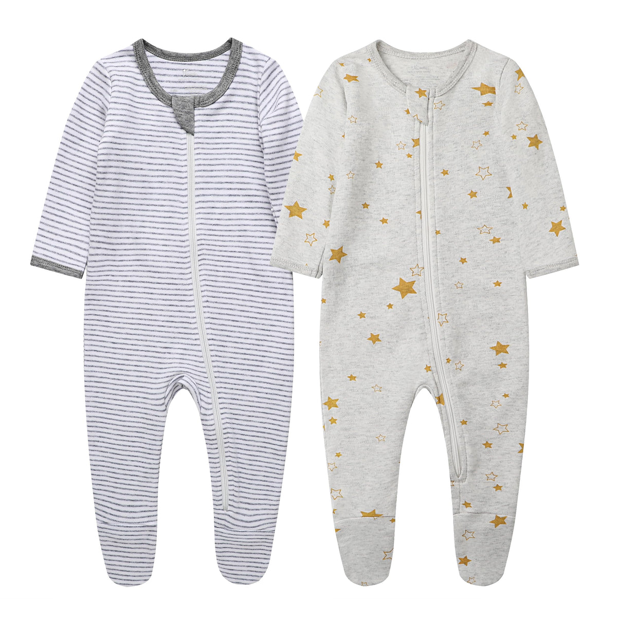 O2 BABY Baby Boys Girls Organic Cotton Zip Front Sleeper Pajamas, Footed Sleep 'n Play （6-12Months, Ivory）