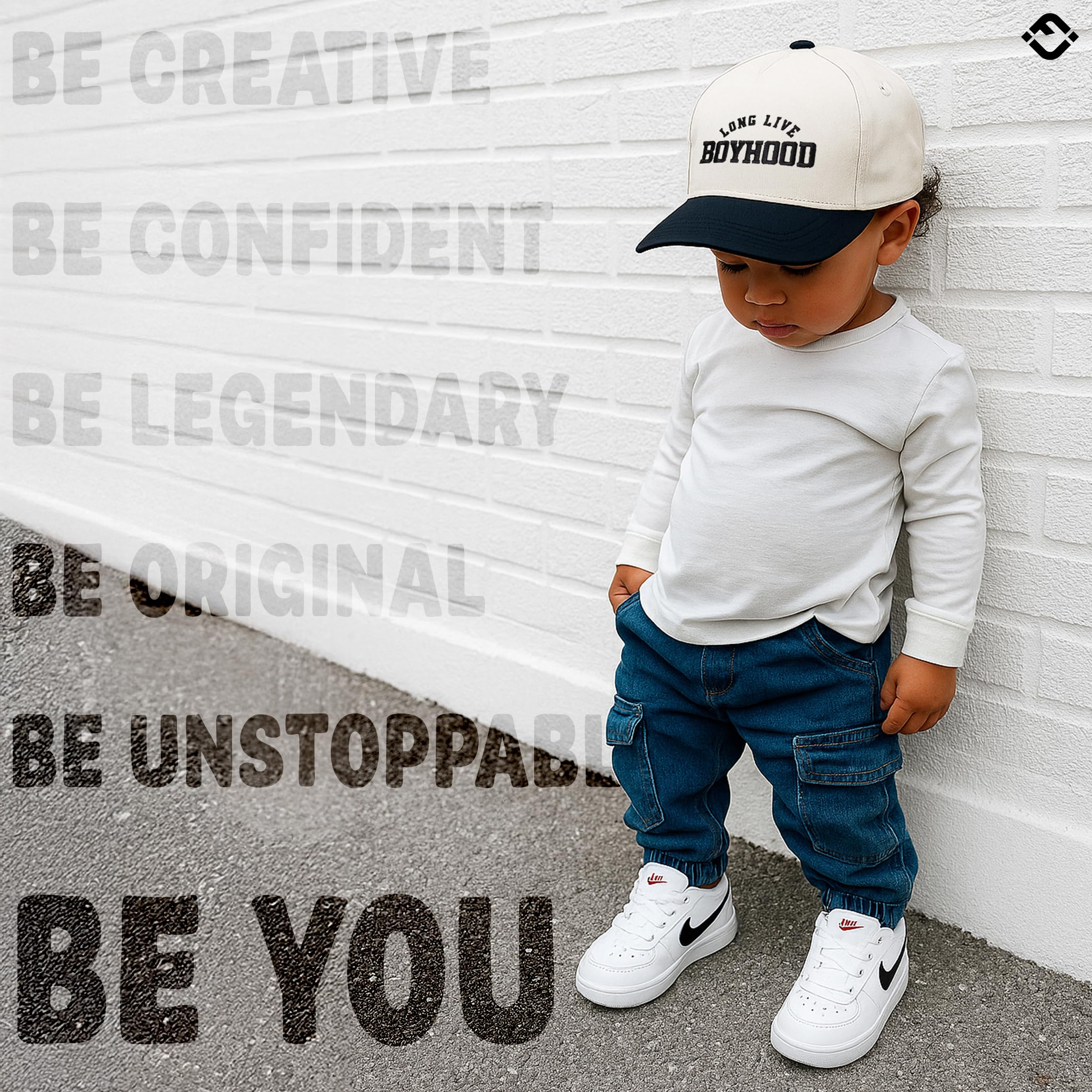 Baby 2 Tone Trucker Snapback Hat - Long Live Boyhood - Black/Beige