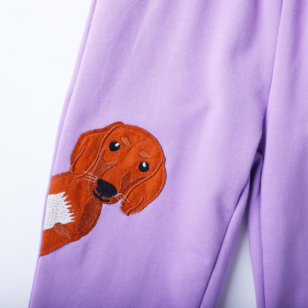 HILEELANG Baby Girls Cotton Joggers Sweatpants Animal Embroidery Drawstring Waist and Pockets-Pink Purple Casual Athletic Pants for Kids 18M