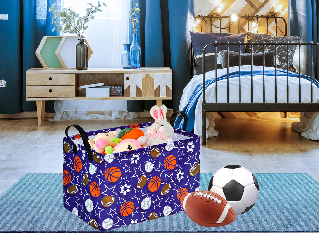 DUYIY Rectangle Gift Storage Basket Home Shelf Storage Basket Organizer Box Clothes Laundry Hamper Nursery Basket Laundry Basket with Handles (Star Ball)