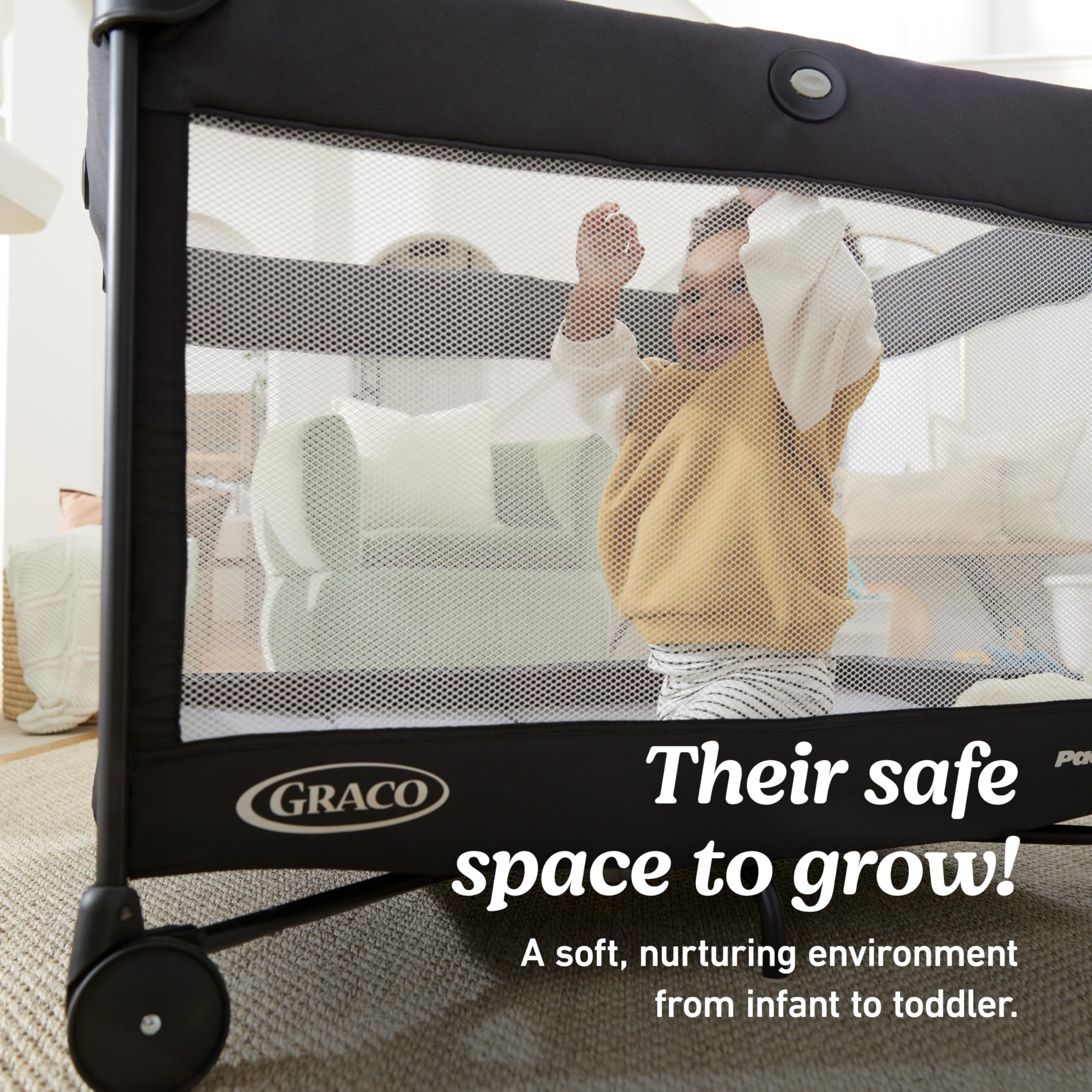 Graco® On the Go Zip Pack 'n Play Playard, Folding Playpen with Bassinet, Portable Crib, Reeves