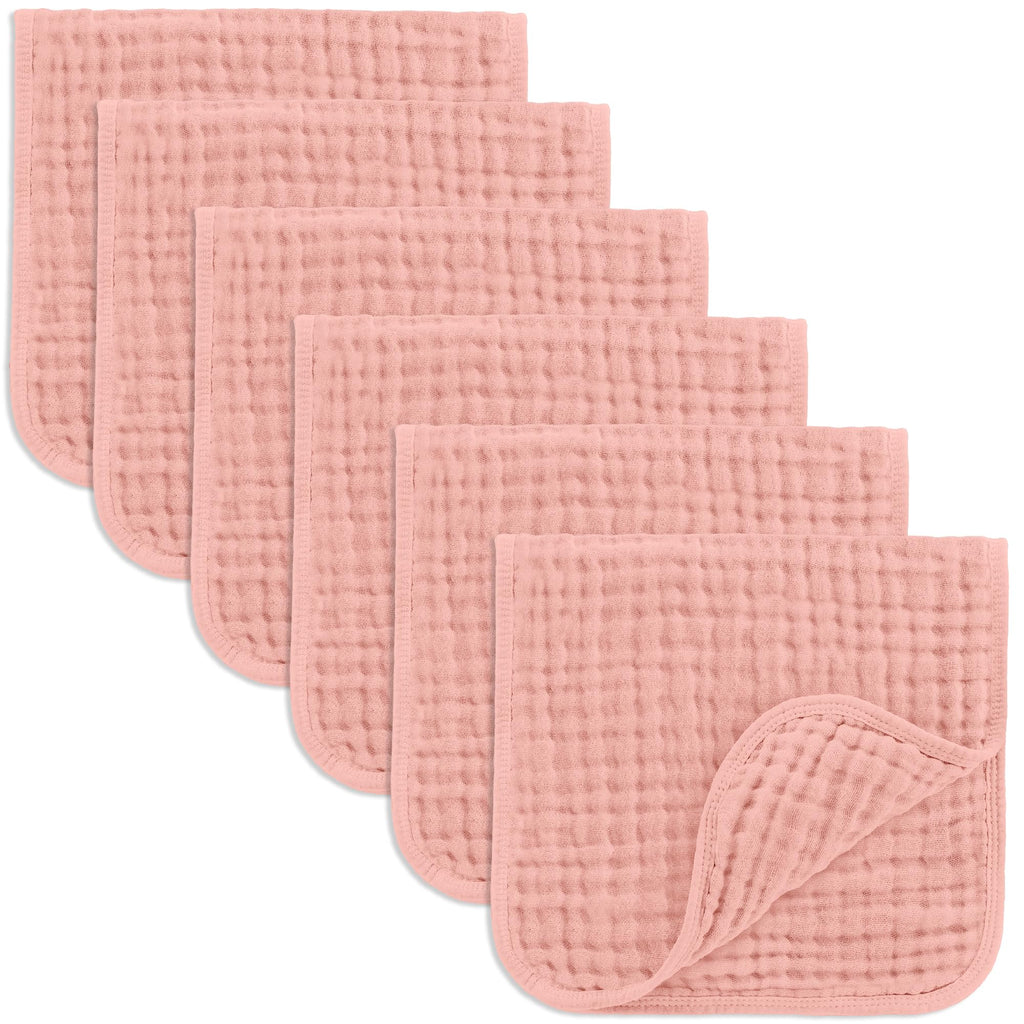 Comfy Cubs Muslin Burp Cloths 20x10" 6 Pack, Baby Burp Cloths - Bold Blush