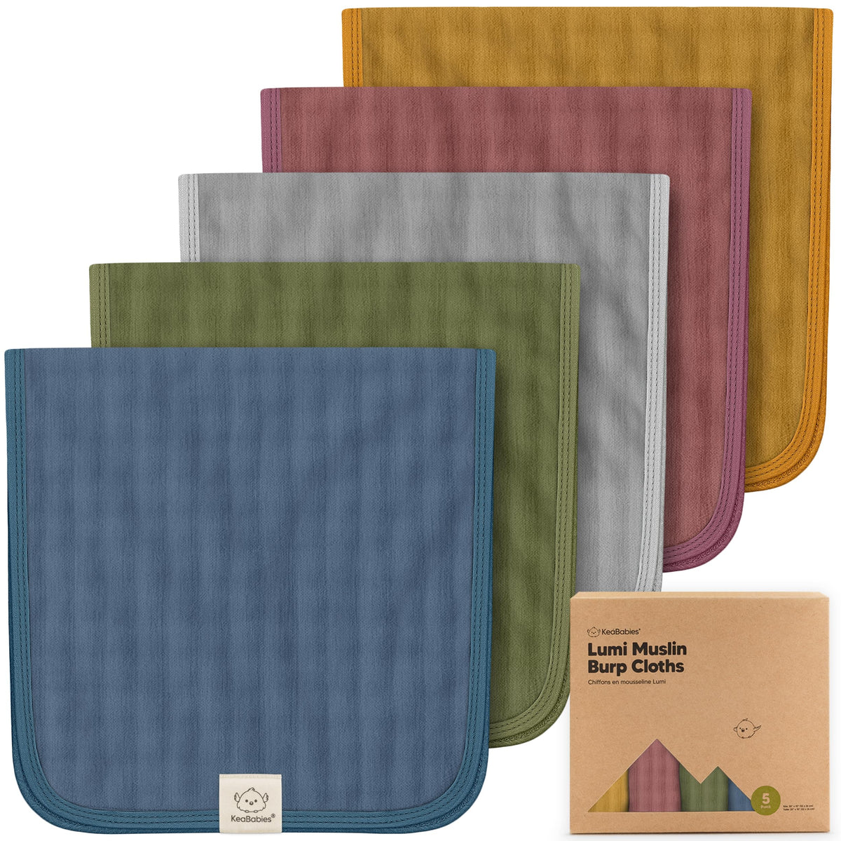 KeaBabies Cotton Muslin Burp Cloths Baby Boy, Girl, 5-Pack 20x10 (Mirage)