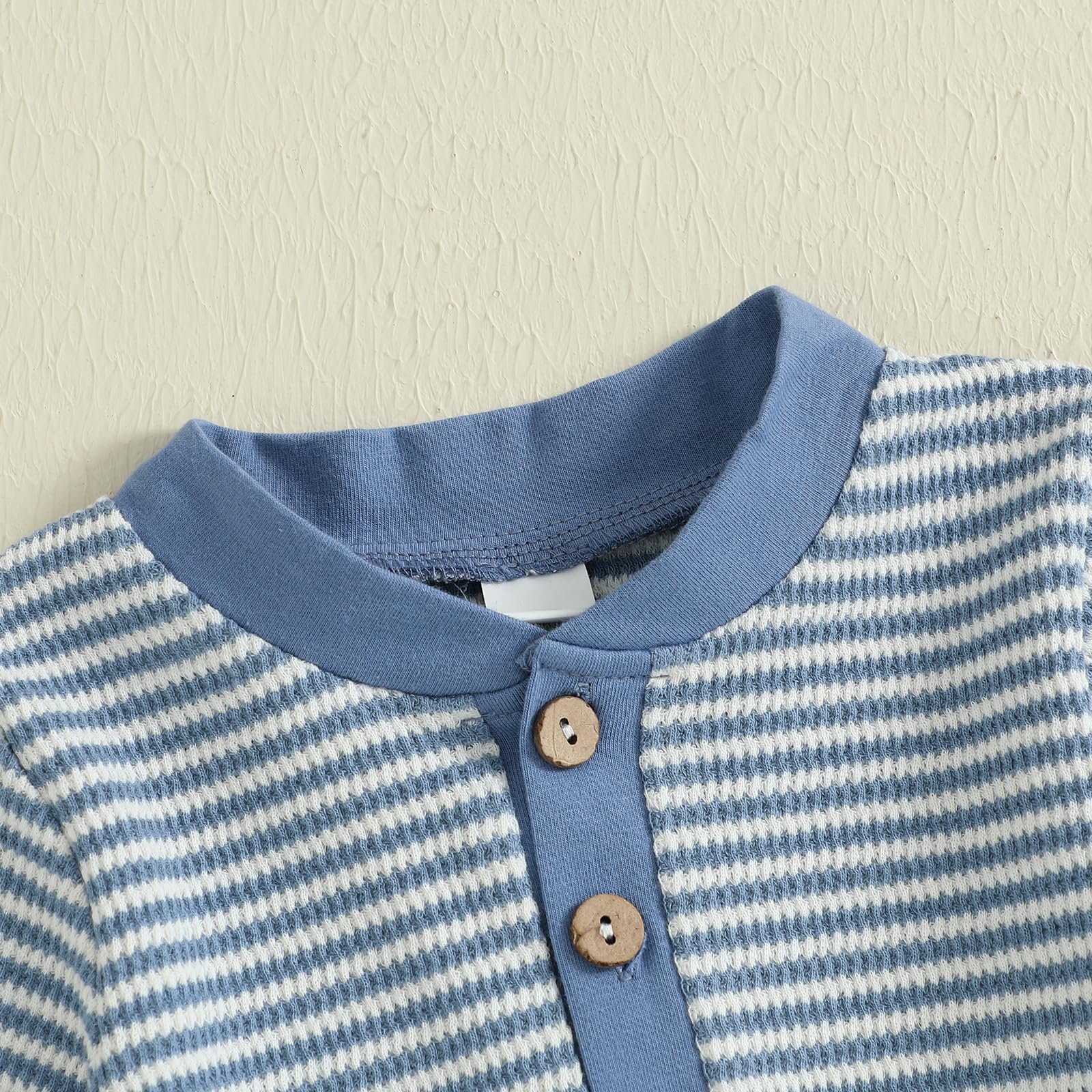 Kuriozud Newborn Infant Unisex Baby Boy Girl Clothes Button Romper Jumpsuit Basic One Piece Outfits Striped Long Sleeve with Hat Blue, Newborn