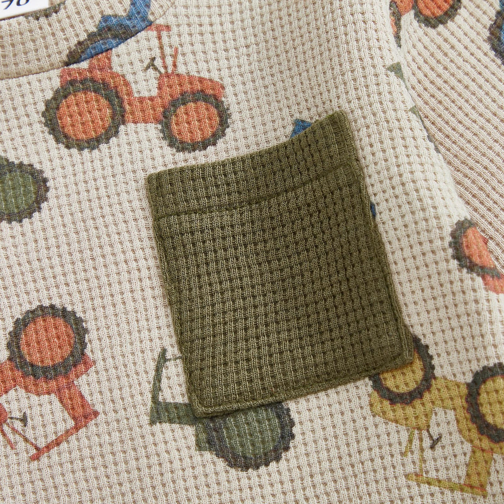 Fufuriprefer Toddler Baby Boy Fall Clothes Waffle outfit Long Sleeve Top Jogger Pant Set (Army Green, 2-3T)