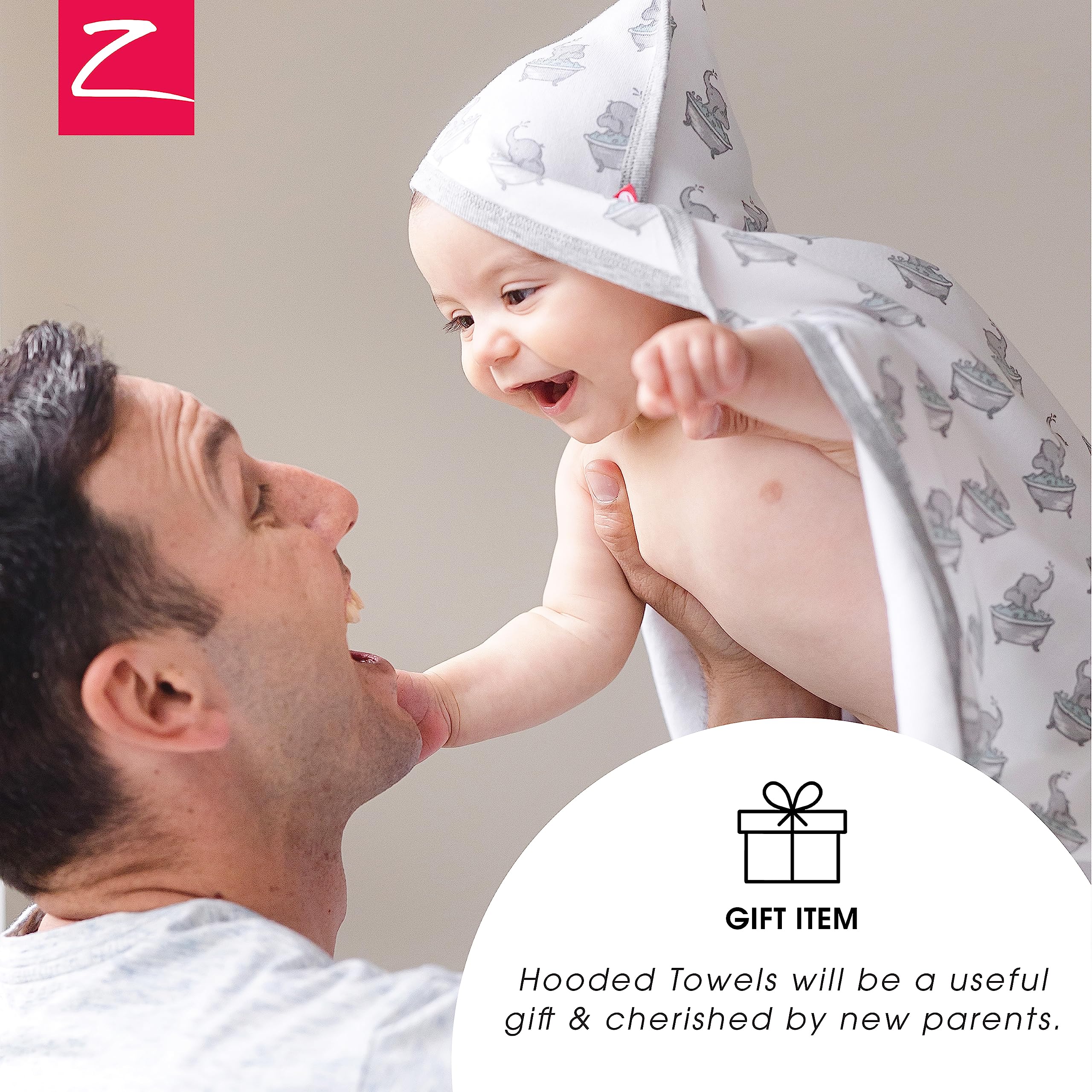 Zutano Hooded Baby Towels, Organic Cotton Baby Bath Towel, Ultra Soft and Absorbent Baby Towel for Newborn and Infant | Girl, Boy, and Unisex Towel Set, Strawberries, 2-Pack