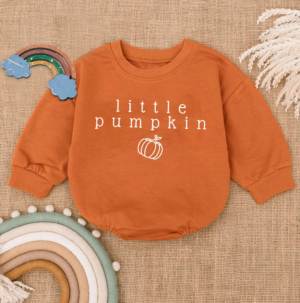 2PC Little Pumpkin Baby Romper, Infant Halloween Ghost Outfit, Fall Baby Girl Boy Bodysuit, Long Sleeve Autumn Clothes, Bubble Romper Sweater Clothes (Multicolor, 6-12 Months)