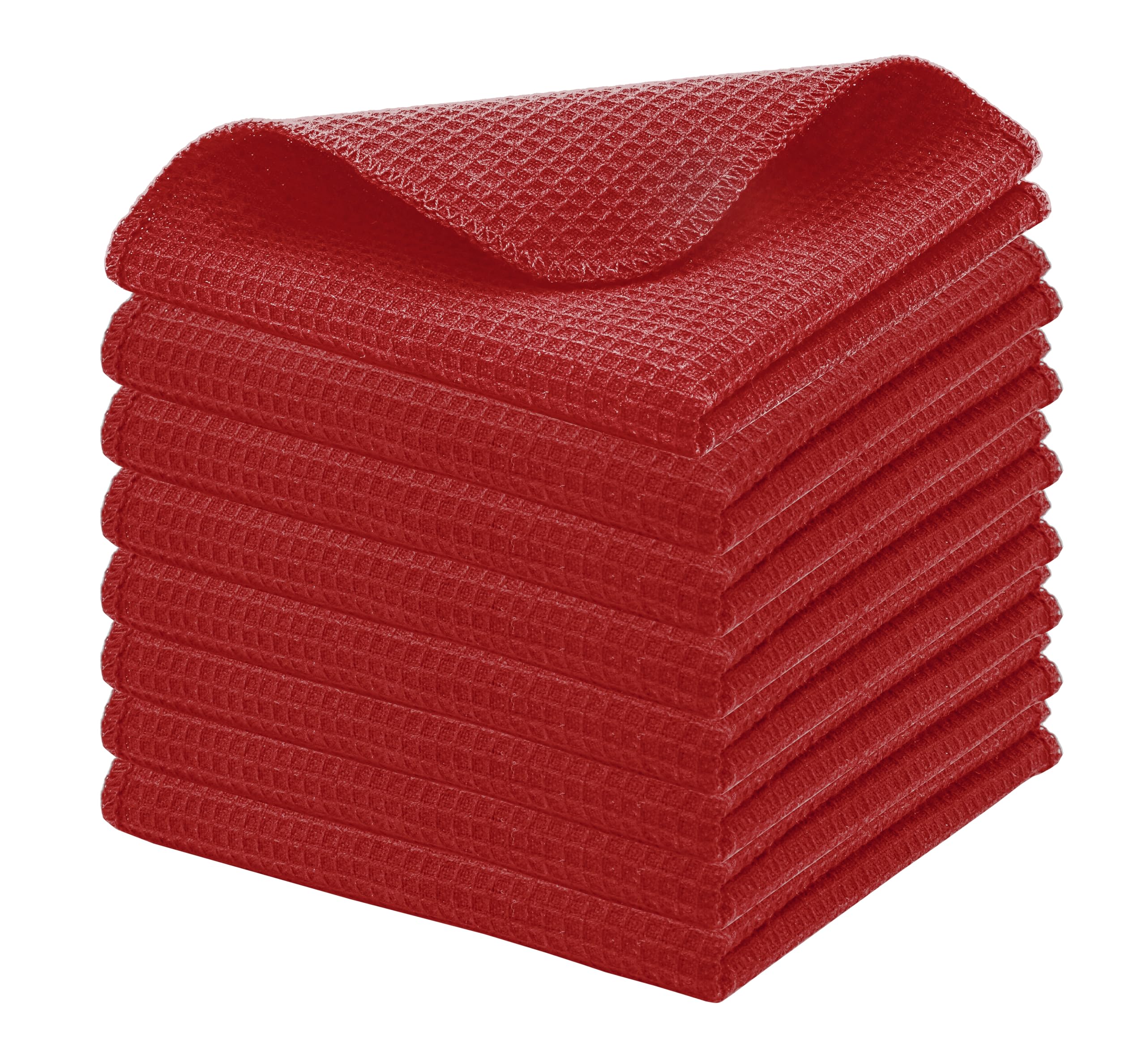 PurpleEssences Dish Cloths and Dish Rags - 8 Pack Waffle Weave Solid Kitchen Dish Wash Cloths, 100% Cotton, 12x12 Inches, Ultra Soft Absorbent Quick Drying - Spring Easter Summer - Red