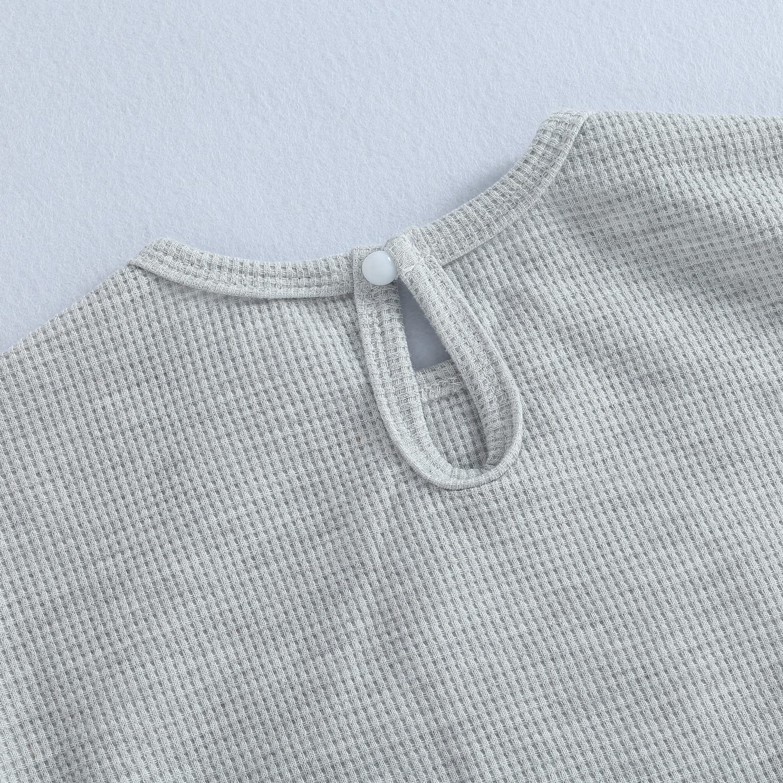 Cute Baby Sweatshirt Romper Waffle Knit Baby Clothes Infant Girl Boy Fall Winter Outfits (Gray, 18-24 Months)