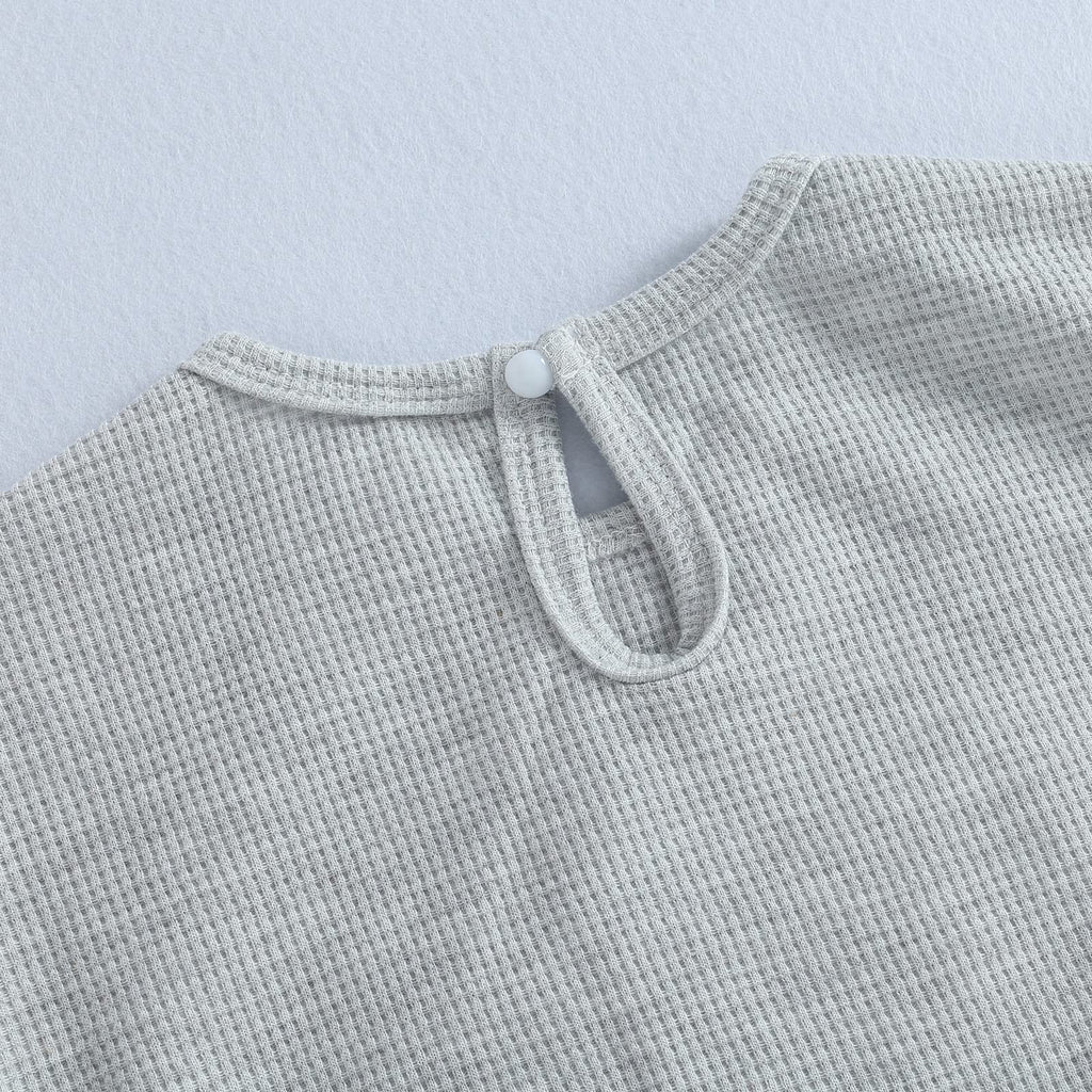 Cute Baby Sweatshirt Romper Waffle Knit Baby Clothes Infant Girl Boy Fall Winter Outfits (Gray, 18-24 Months)