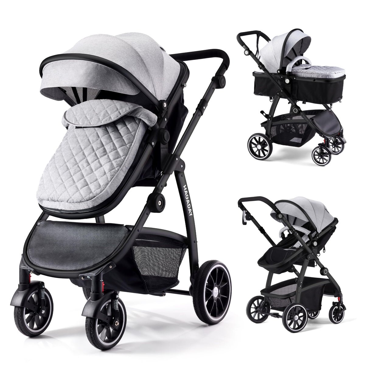 Hagaday Baby Stroller, 2-in-1 Reversible Toddler Seat with Lie-Flat Mode