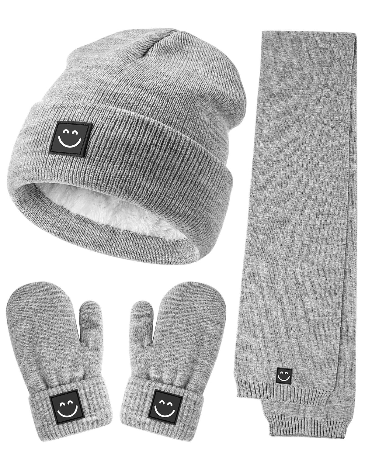 Baby Beanie Mittens Scarf Set,Toddler Kids Winter Hat and Thermal Gloves Neck Warmer Set for Girls Boys Beige