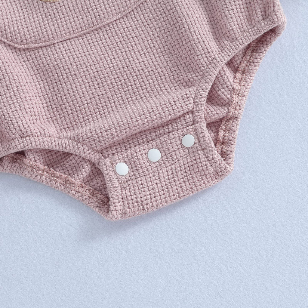 Cute Baby Sweatshirt Romper Waffle Knit Baby Clothes Infant Girl Boy Fall Winter Outfits (Pink-a, 18-24 Months)