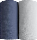 Konssy Muslin Swaddle Blankets for Boys Girls, 2 Pack Receiving Baby Blanket Large 47 x 47 inches, Soft Breathable Swaddling Wrap for Unisex Newborn (Navy, Grey)