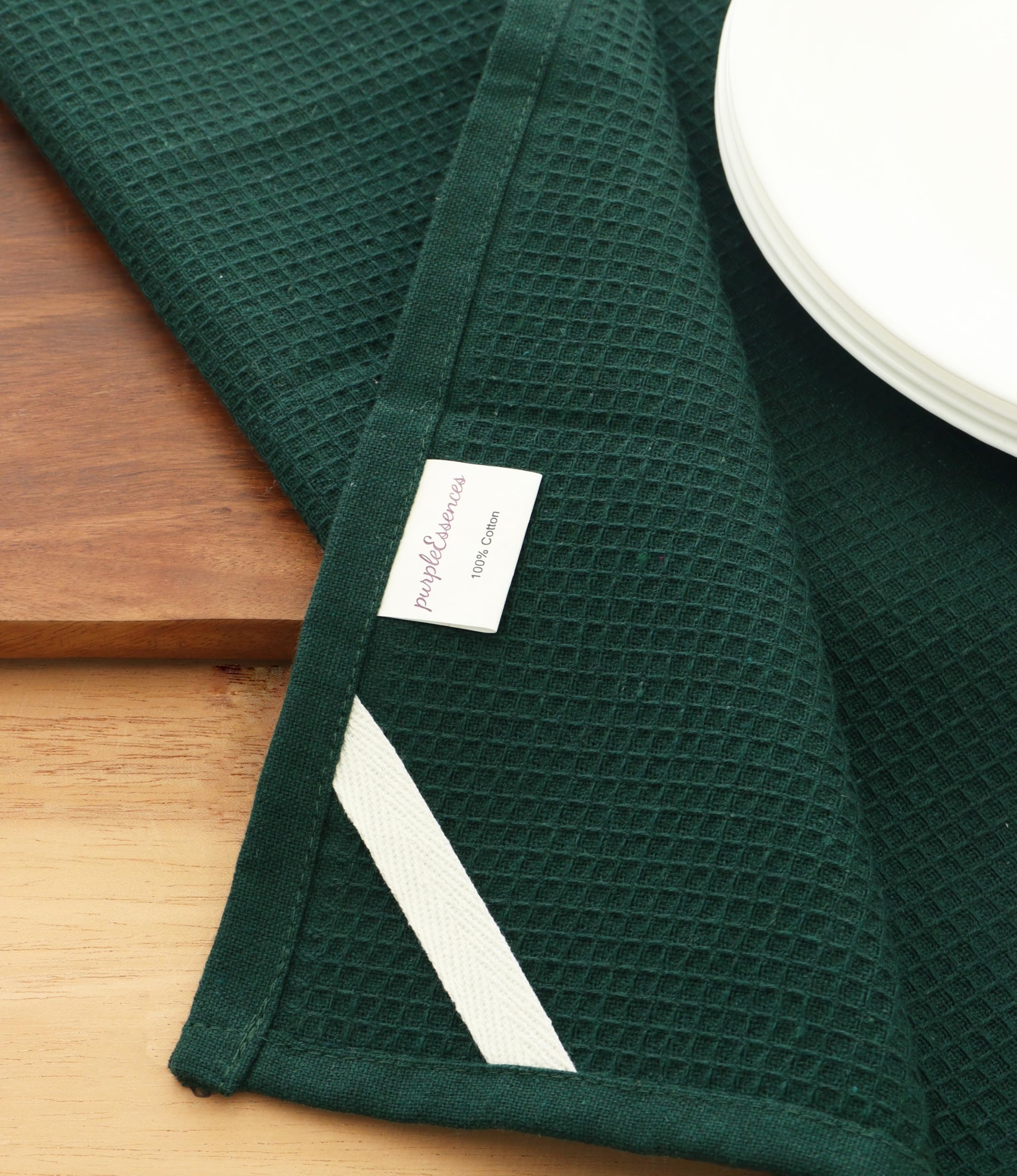PurpleEssences Waffle Weave Kitchen Towel, 100% Cotton - 15x25 Inches with Hanging Loop, Ultra Soft Absorbent Quick Drying Dish Cloth, Tea and Hand Towels, 6 Pack - Spring Easter Summer - Green