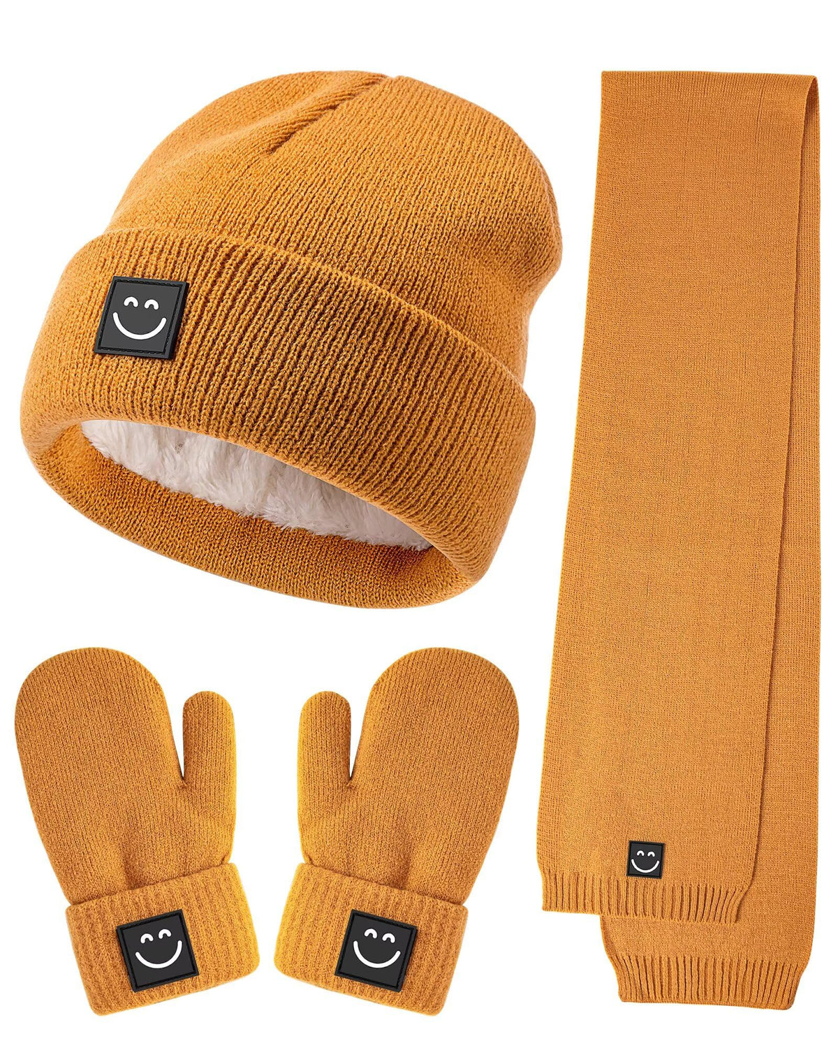 Baby Beanie Mittens Scarf Set,Toddler Kids Winter Hat and Thermal Gloves Neck Warmer Set for Girls Boys Beige