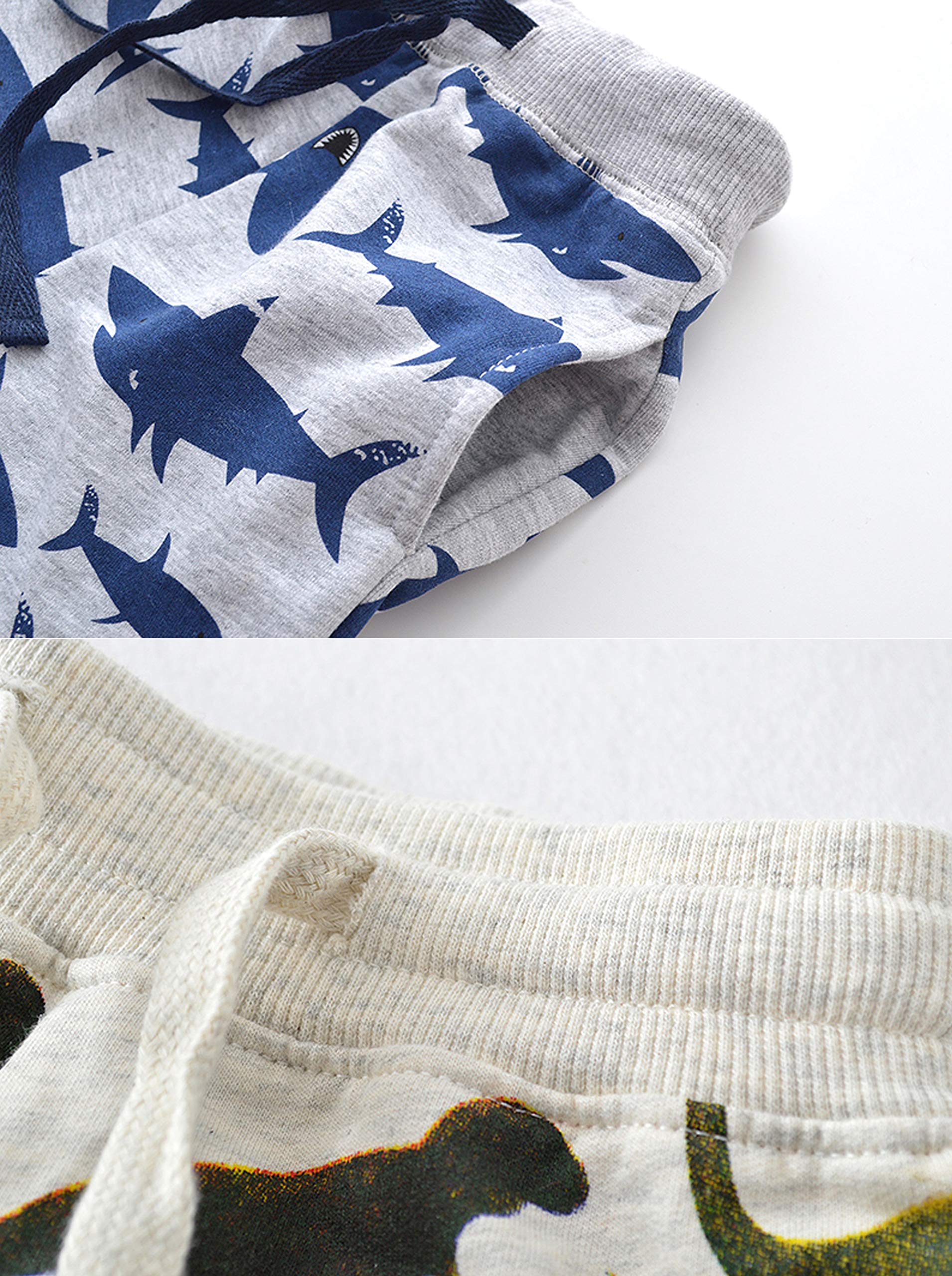 HUAER& Baby Boy's Jogger Pants Dinosaur Car Animal Print Drawstring Elastic Sweatpants 2-Pack (Dinosaur + Shark, 3T)