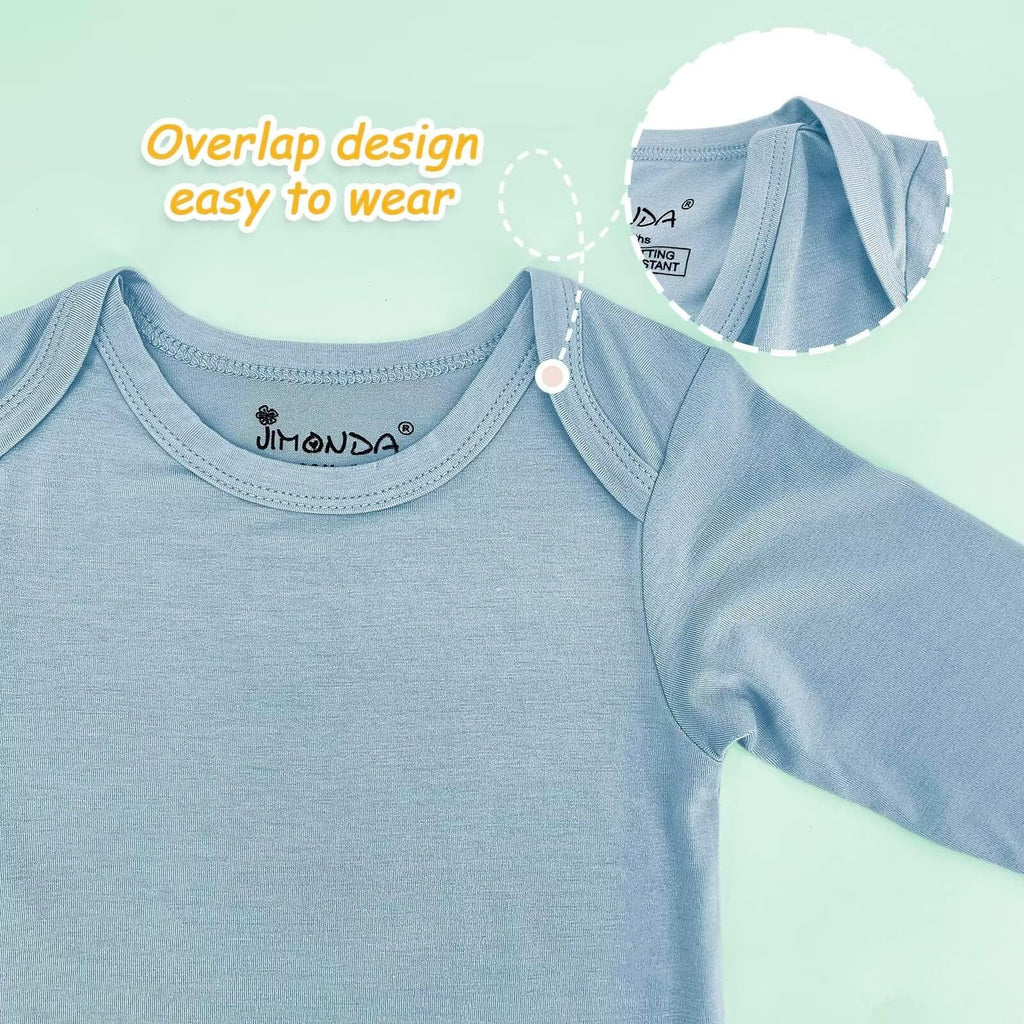 Jimonda Baby Rompers | Soft Summer Long-Sleeve Bodysuit for Newborns 0-24M | Breathable Infant Onesie with Snap Buttonsslate&sage