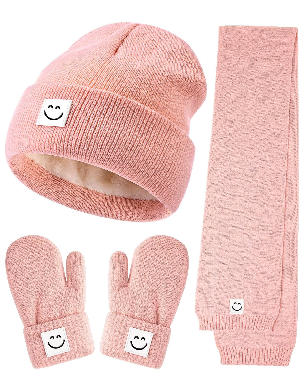 Baby Beanie Mittens Scarf Set,Toddler Kids Winter Hat and Thermal Gloves Neck Warmer Set for Girls Boys Beige