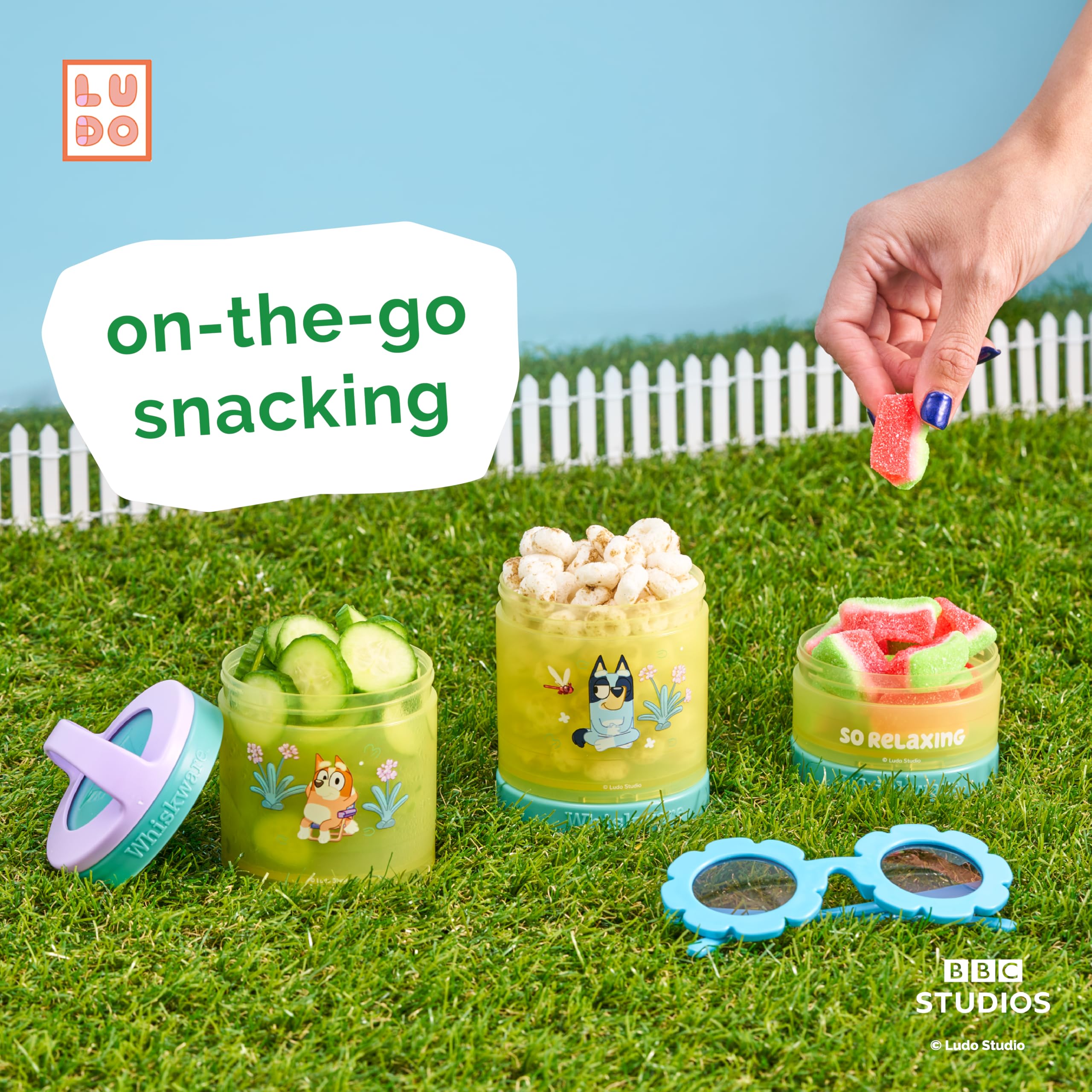 Whiskware Bluey Stackable Snack Containers for Kids and Toddlers, 3 Stackable Snack Cups for School and Travel, Bluey and Bingo (Pack of 1)