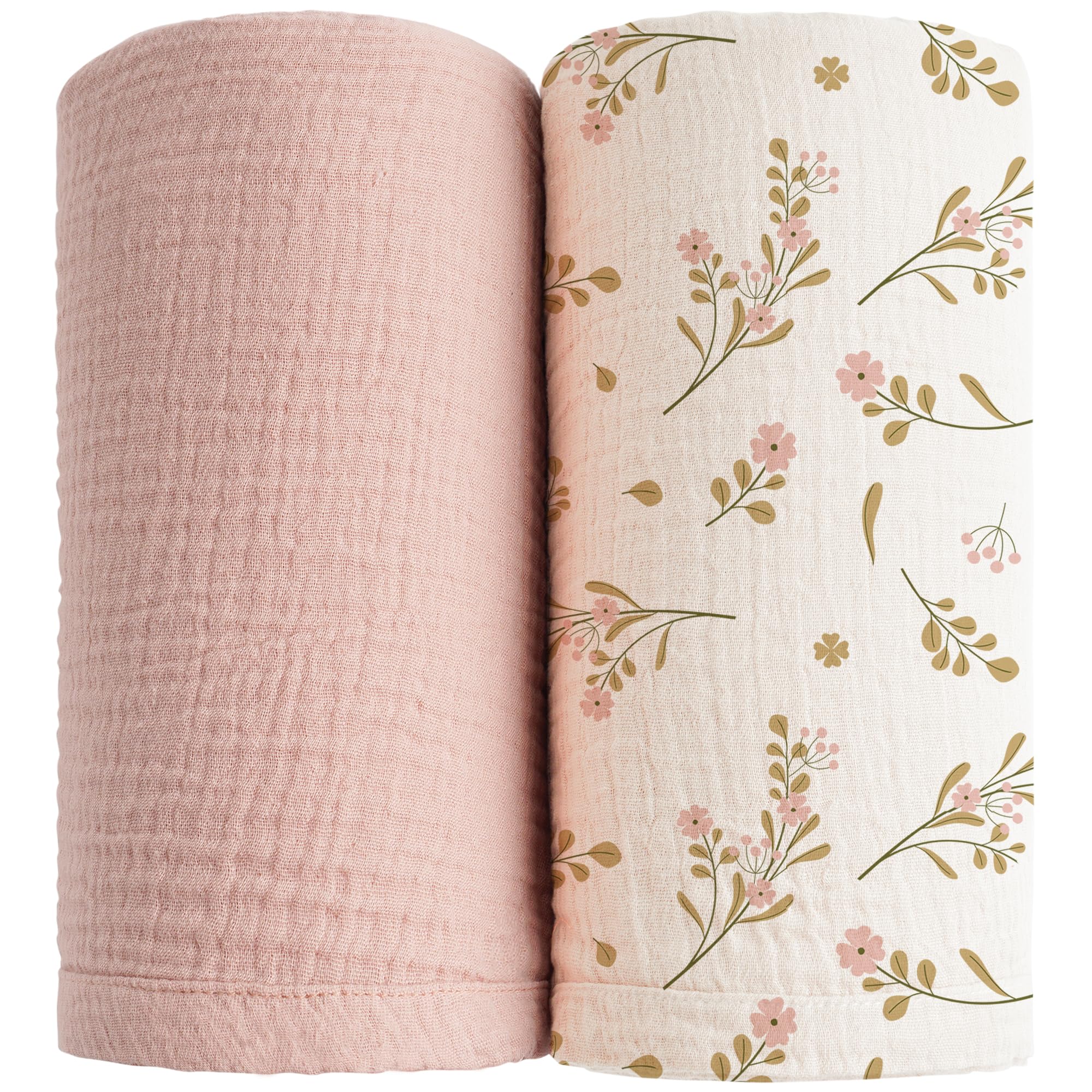 Konssy 2 Pack Muslin Swaddle Blankets, 100% Cotton Receiving Blankets